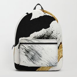 Armor [8]: a minimal abstract piece in black white and gold by Alyssa Hamilton Art Backpack