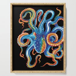 Octopus Colorful Tentacles On Black Serving Tray