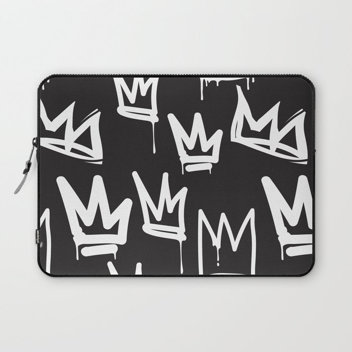 tags seamless pattern. Fashion black and white graffiti hand drawing design  texture in hip hop street art style Laptop Sleeve by e décor