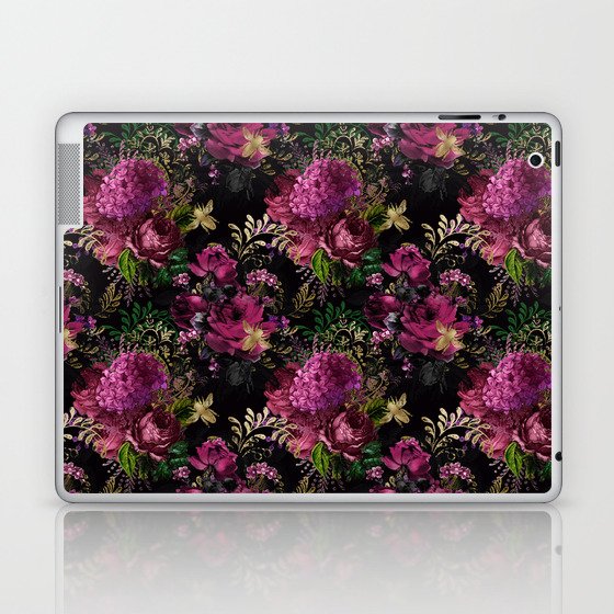 Burgundy Black Moody Floral Pattern Laptop & iPad Skin