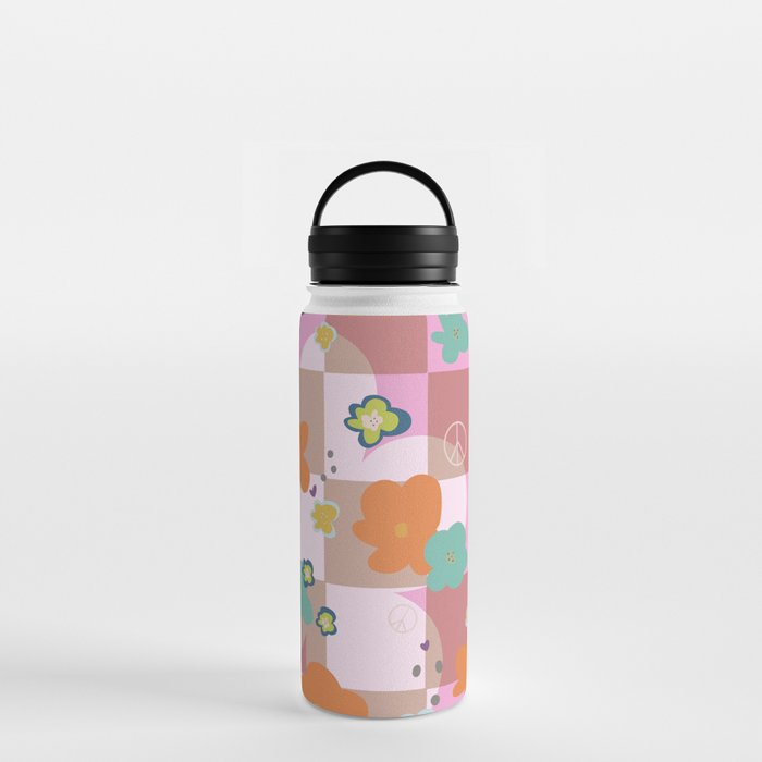 70's floral peace hearts Water Bottle