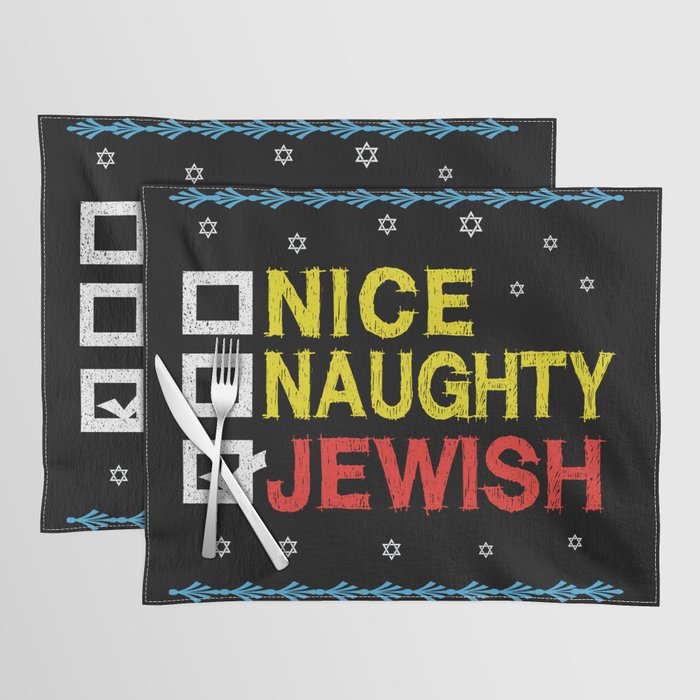 Ugly X-Mas Nice Naughty Jewish Menorah Hanukkah Placemat