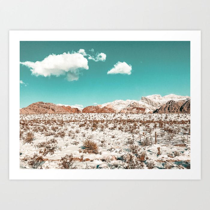 Vintage Desert Snow // Mojave Mountain Range at Red Rock Canyon in Las Vegas Landscape Photograph Art Print