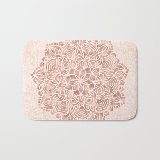 Mandala Seashell Rose Gold Coral Pink Bath Mat