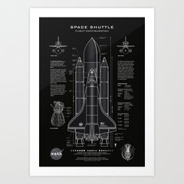 NASA Space Shuttle Blueprint in High Resolution (all black)  Art Print