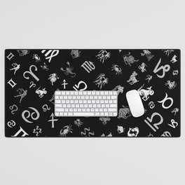 Zodiac symbols and glyphs grayscale Desk Mat