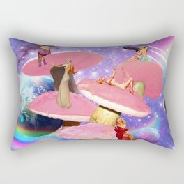 Vintage Pin-Up Girls On Pink Mushrooms In Space Rectangular Pillow