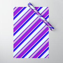 [ Thumbnail: Dark Violet, Plum, Light Cyan & Blue Colored Lined/Striped Pattern Wrapping Paper ]