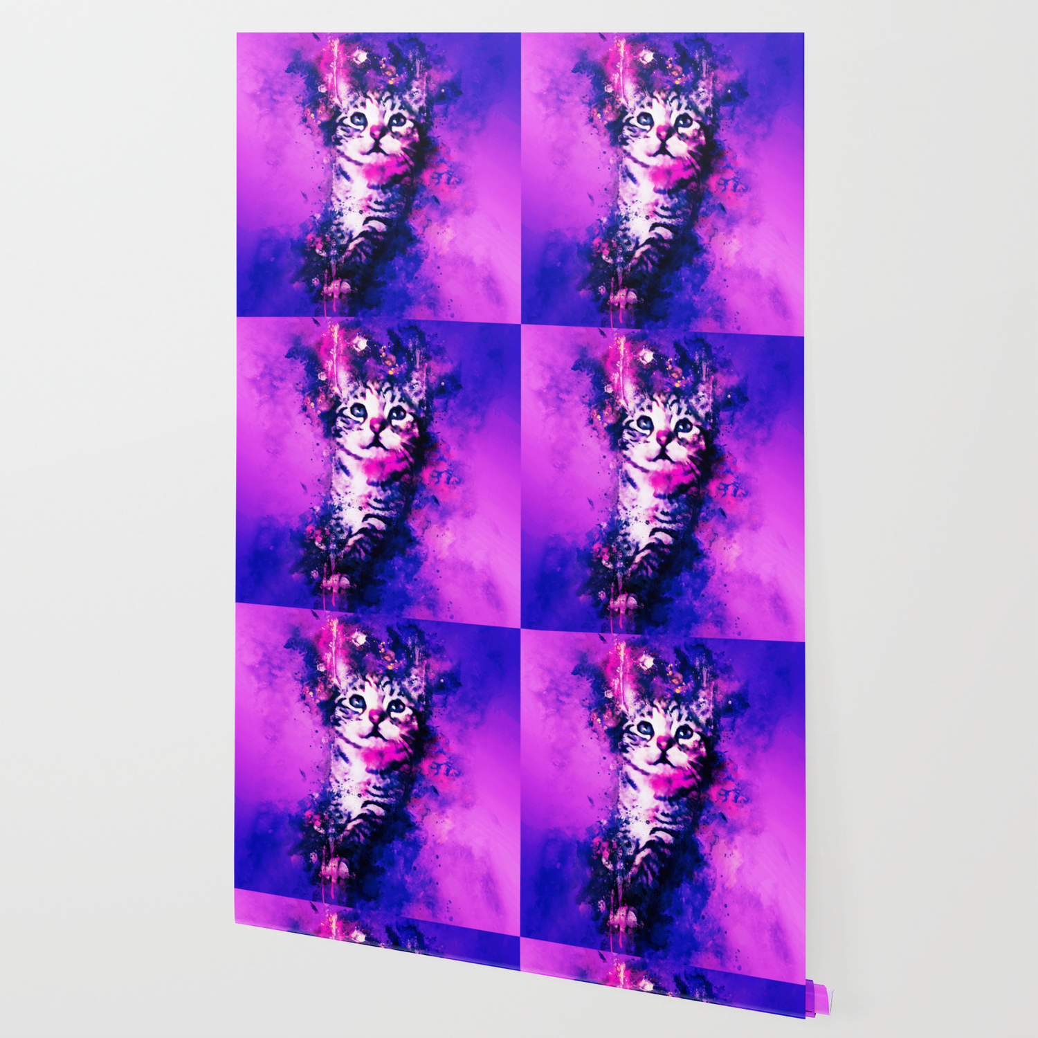 Pianca Baby Cat Kitten Splatter Watercolor Purple Pink Wallpaper