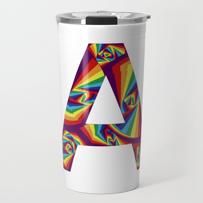 capital letter A with rainbow colors and spiral effect Travel Mug