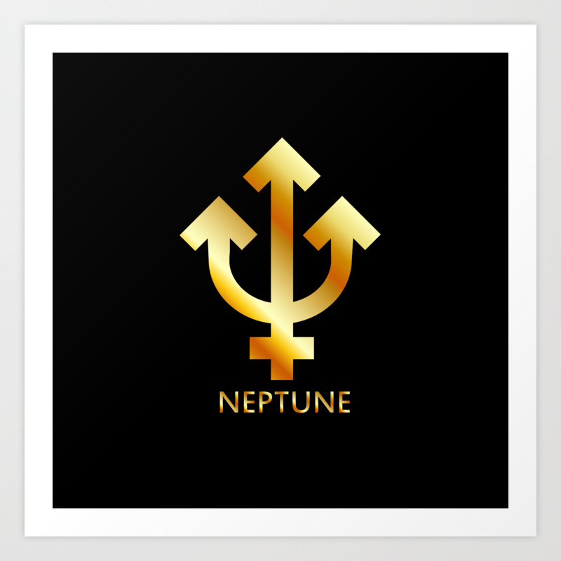 Zodiac and astrology symbol of the planet Neptune in gold colors-  astronomical icon Art Print