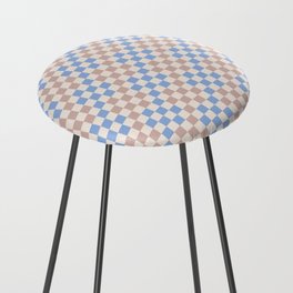 Retro Vintage Check in Baby Blue and Rose Smoke Tan Counter Stool