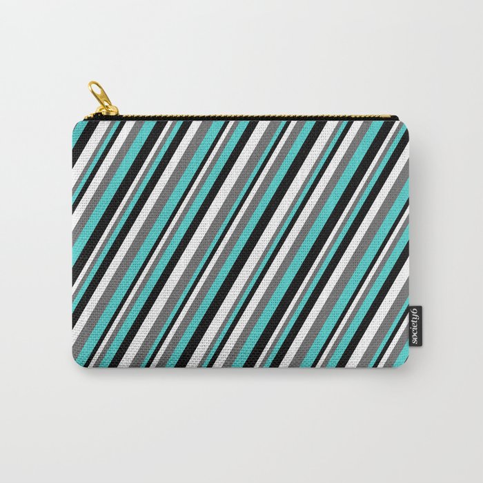 White, Dim Gray, Turquoise, and Black Colored Lined Pattern Carry-All Pouch