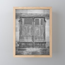 Black and white vintage shutters art print - vintage french window - street and travel photography Framed Mini Art Print