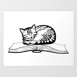 Cat Napping on a Book Art Print