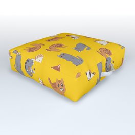 Cute Kitties Seamless Pattern Yellow Outdoor Floor Cushion