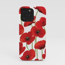 Poppies Flowers red field white background pattern iPhone Case
