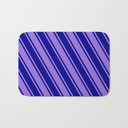 [ Thumbnail: Dark Blue and Purple Colored Lines Pattern Bath Mat ]