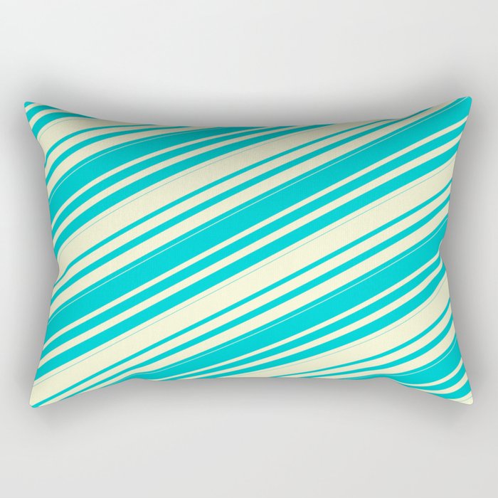 Dark Turquoise & Light Yellow Colored Lines/Stripes Pattern Rectangular Pillow