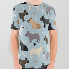 French Bulldog Dog Paws and Bones Pattern All Over Graphic Tee