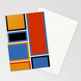 Modular Midcentury Modern Geometric Pattern Blue Red Ochre Black Stationery Card