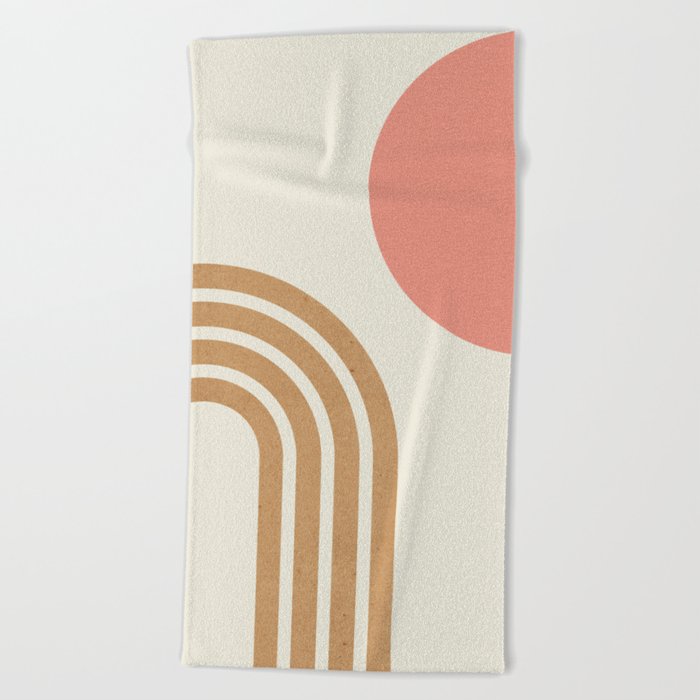 Mid century modern pink Sun & Rainbow Beach Towel