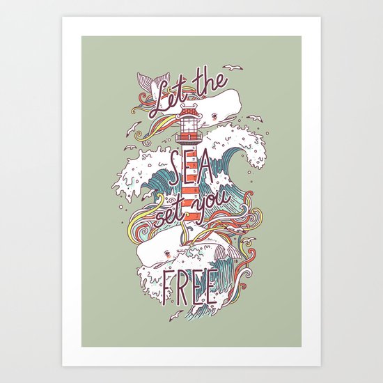 Whales and Waves Art Print