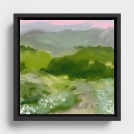 green abstract landscape art Framed Canvas