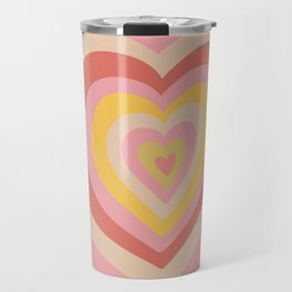 Retro Groovy Love Hearts - yellow pink coral beige Travel Mug