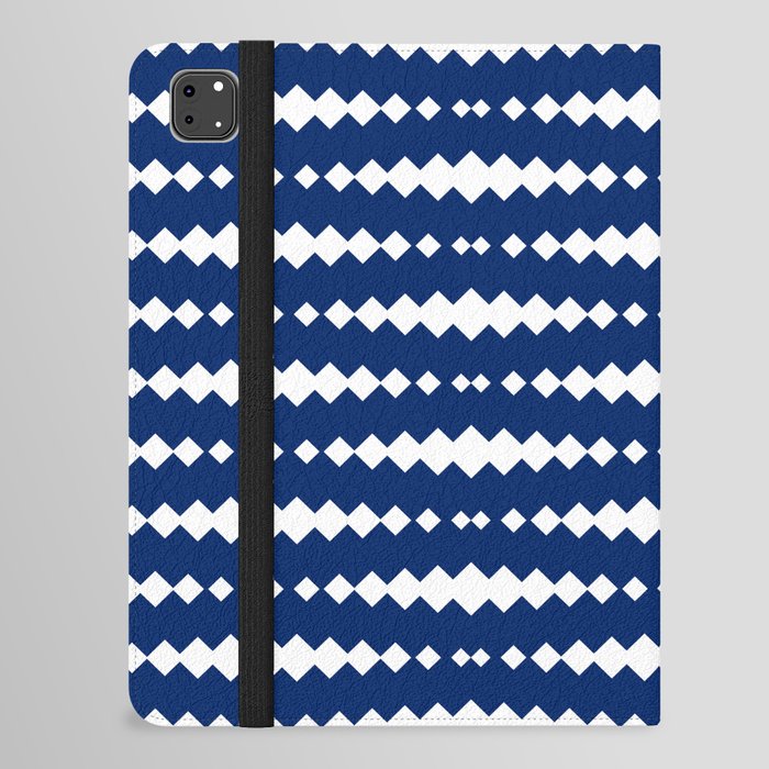 Blue and White Geometric Horizontal Striped Pattern iPad Folio Case