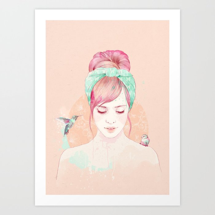 Pink hair lady Art Print