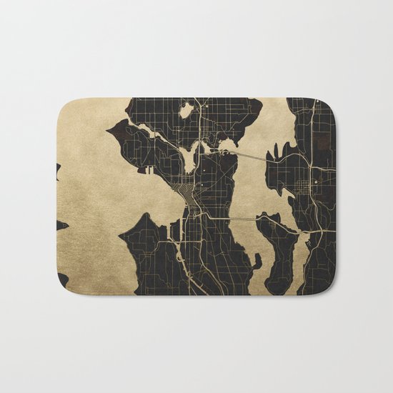 Seattle Black and Gold Map Bath Mat