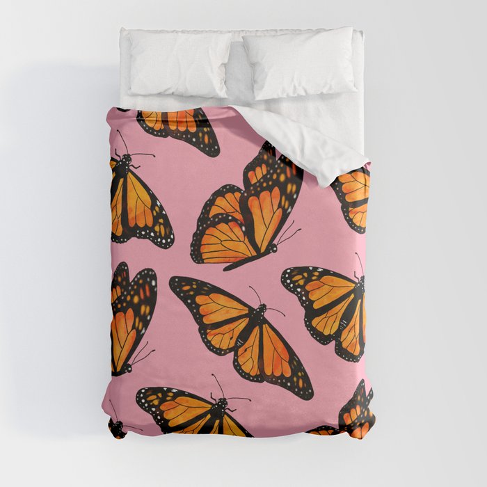 Monarch Butterfly Pattern-Pink Duvet Cover