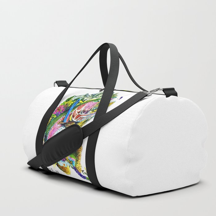 O MYKISS MTN - Original Art - Rainbow Trout - Mountains - Flowers Duffle Bag