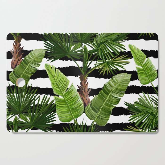 Beautiful seamless vintage floral summer pattern with palm trees, tropical leaves Cutting Board