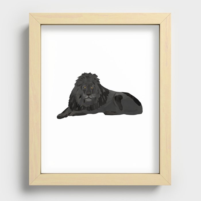  digital painting of a black lion Recessed Framed Print