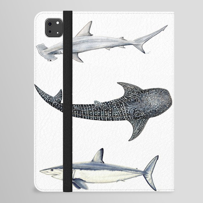 Hammerhead shark, whale shark and mako shark: Shark trio iPad Folio Case