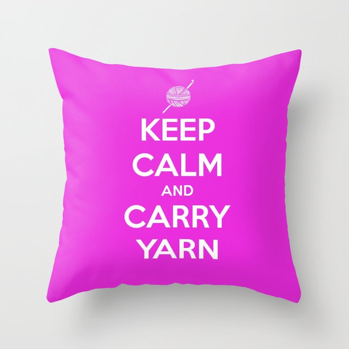 Keep Calm and Carry Yarn Fuschia Solid Crochet Throw Pillow by