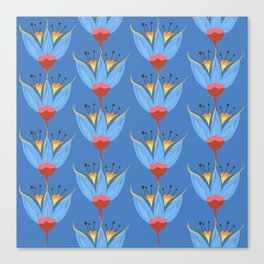 Abstract Colorful Floral Art Pattern on Blue Canvas Print