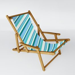 [ Thumbnail: Teal, Light Sky Blue, Turquoise & Mint Cream Colored Striped Pattern Sling Chair ]