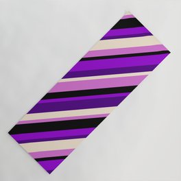[ Thumbnail: Dark Violet, Indigo, Beige, Orchid, and Black Colored Pattern of Stripes Yoga Mat ]
