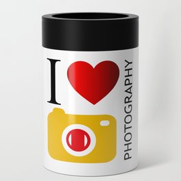 I love photography- Photography lovers passion- yellow camera Can Cooler