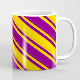 [ Thumbnail: Yellow and Purple Colored Stripes/Lines Pattern Coffee Mug ]