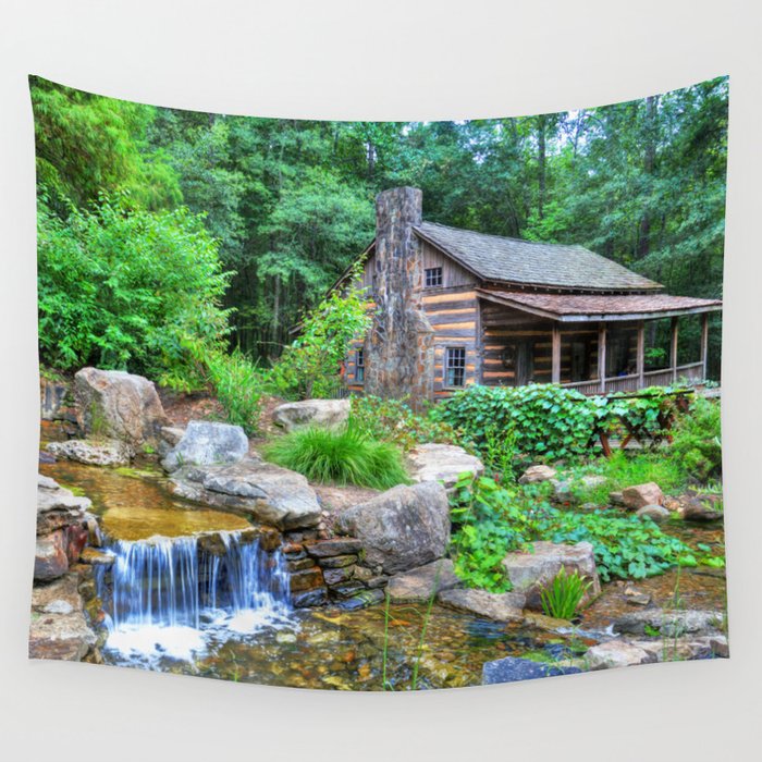Cabin At The Botanical Gardens In Clemson Wall Tapestry By Venny