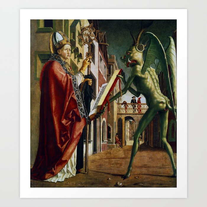 1471 The Devil Presenting St. Augustine with the Book of Vices portrait painting by Michael Pacher Art Print