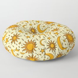 Vintage Sun and Star Print Floor Pillow