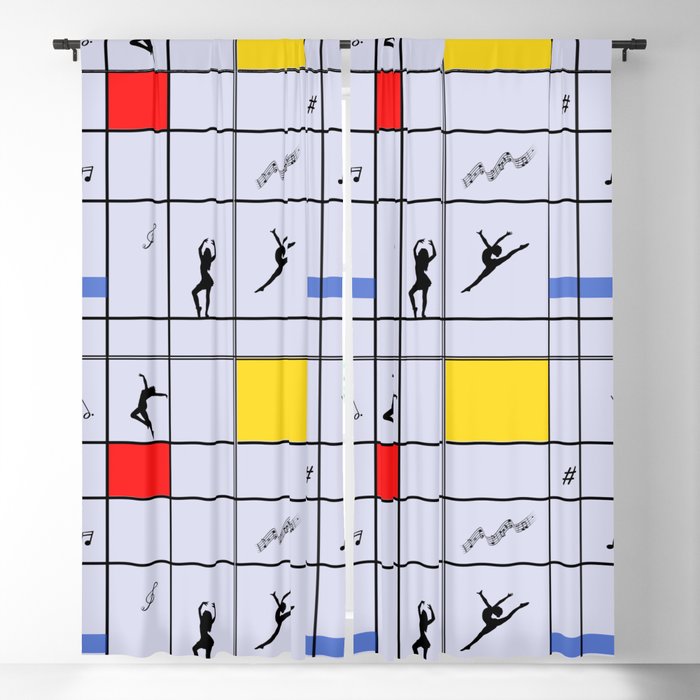 Dancing like Piet Mondrian - Composition with Red, Yellow, and Blue on the light violet background Blackout Curtain