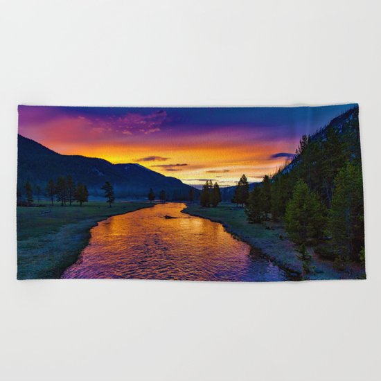 Sundown At Yellowstone Beach Towel