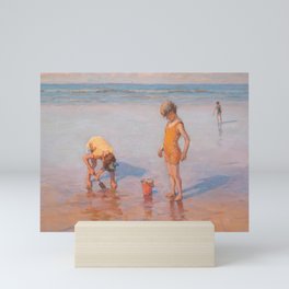 Children Playing at the Beach Vintage Antique Artwork  Mini Art Print