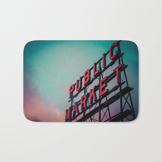 Seattle Pike Place Public Market Sign at Dawn Bath Mat